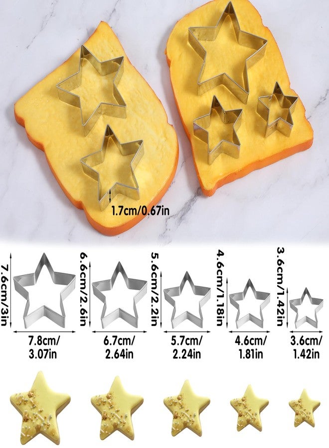 Apausvcm 5 Pcs Star Cookie Cutter Set, Cutters Stainless Steel Five-Pointed Star Edge Cookie Cutters Fondant Biscuit Sandwich Cheese Cutter Star Shapes Molds Pastry Mold Bakeware Tools - Image 2
