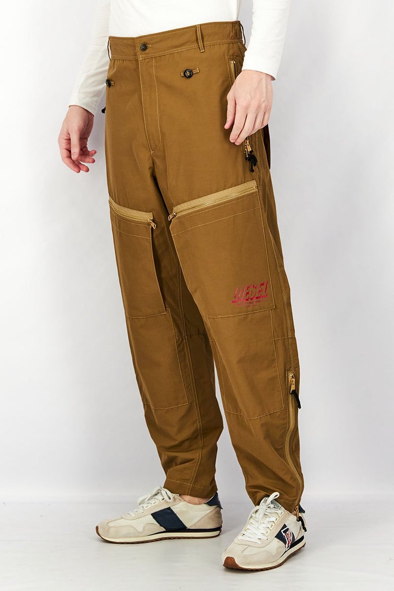 DIESEL Men Regular Fit Printed Cargo Pants, Brown - Image 2
