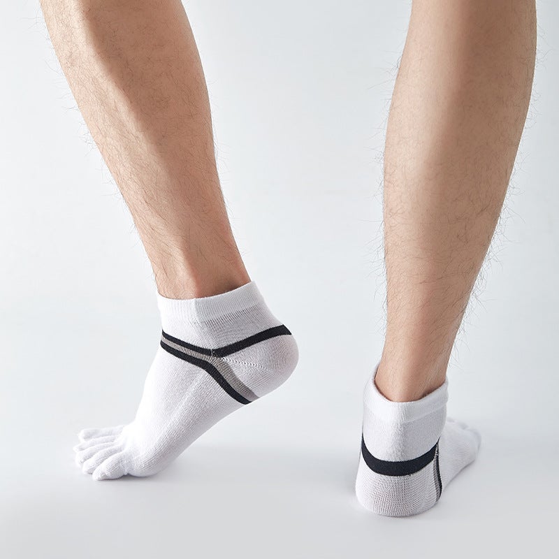 Mens Striped Five-Toe Socks Breathable Anti-Odor White - Image 1
