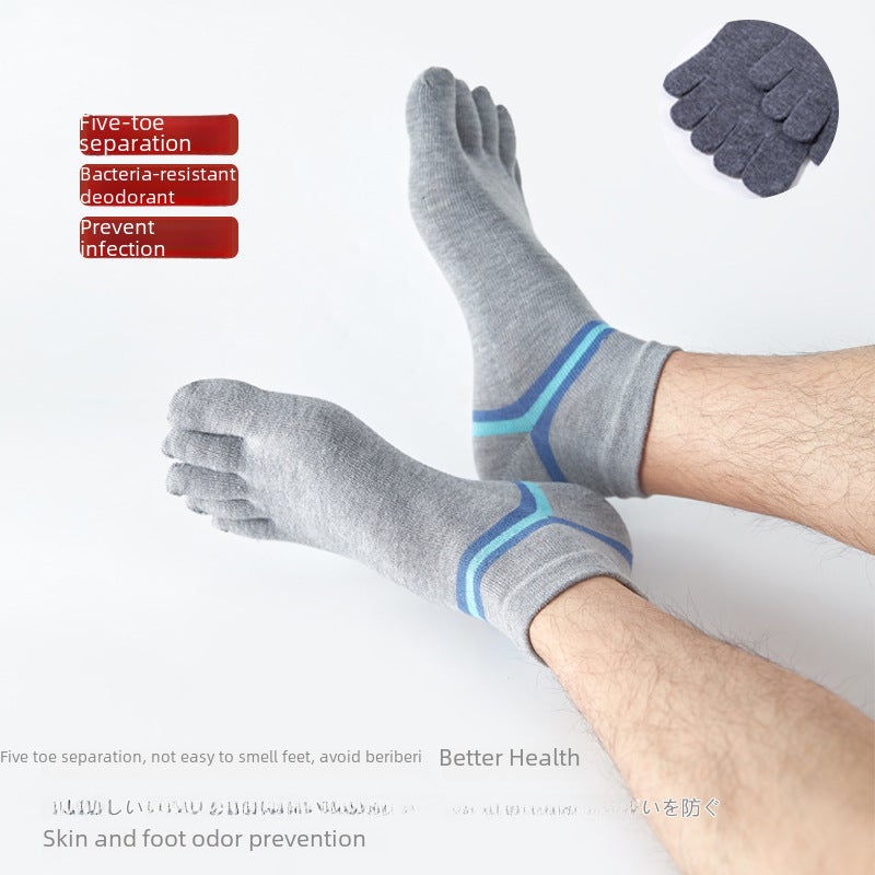 Mens Striped Five-Toe Socks Breathable Anti-Odor White - Image 5