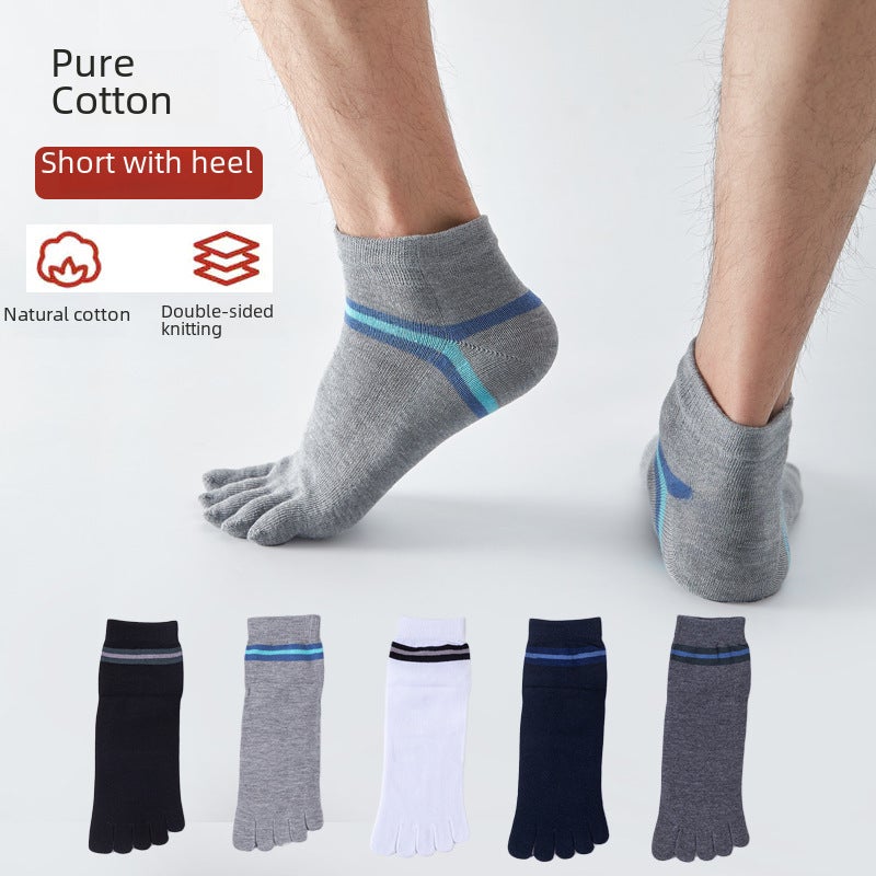 Mens Striped Five-Toe Socks Breathable Anti-Odor White - Image 4