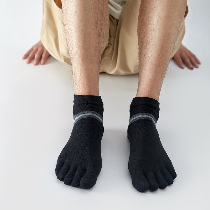 Mens Striped Five-Toe Socks Breathable Anti-Odor White - Image 2