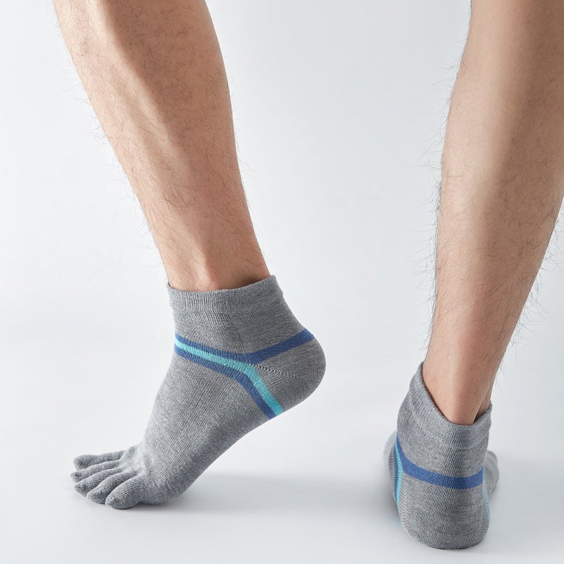 Mens Striped Five-Toe Socks Breathable Anti-Odor White - Image 3