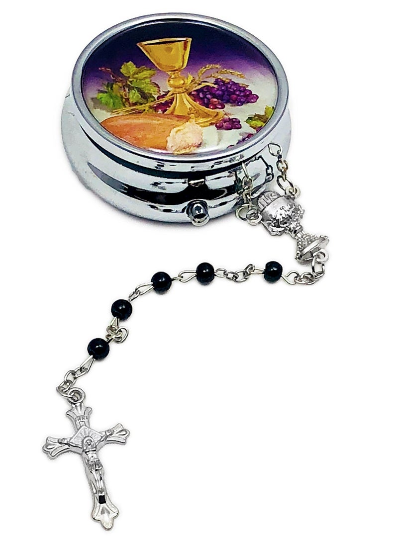 Elysian Gift Shop First Holy Communion Silver Metal Rosary with Silver Metal Body of Christ Case Gift Set Boy