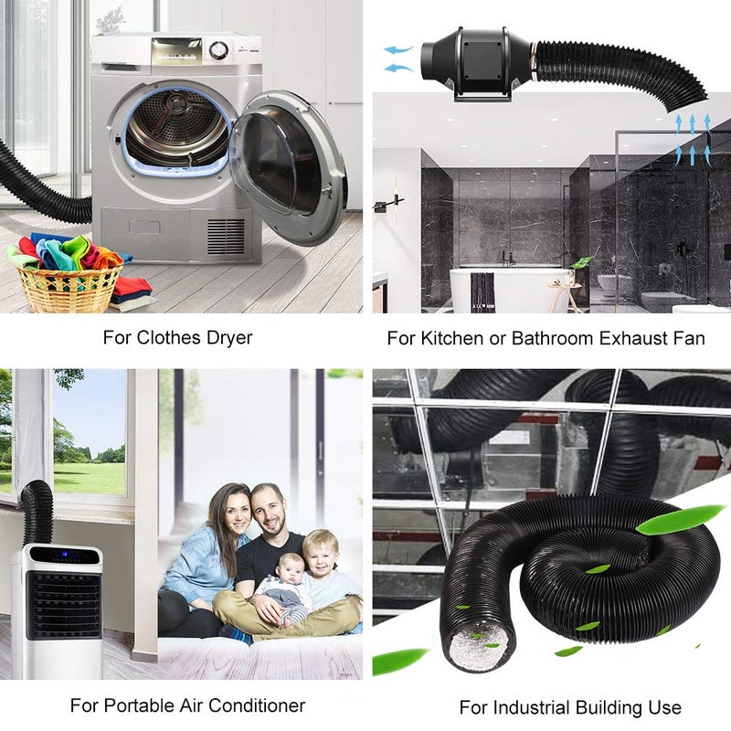 YIJUHOU 4 Inch 16FT Air Duct, Non-Insulated Flexible Aluminum Dryer Vent Hose for HVAC Ventilationï¼ŒFan Filter and Grow Tent, 2 Clamps Include - Image 5