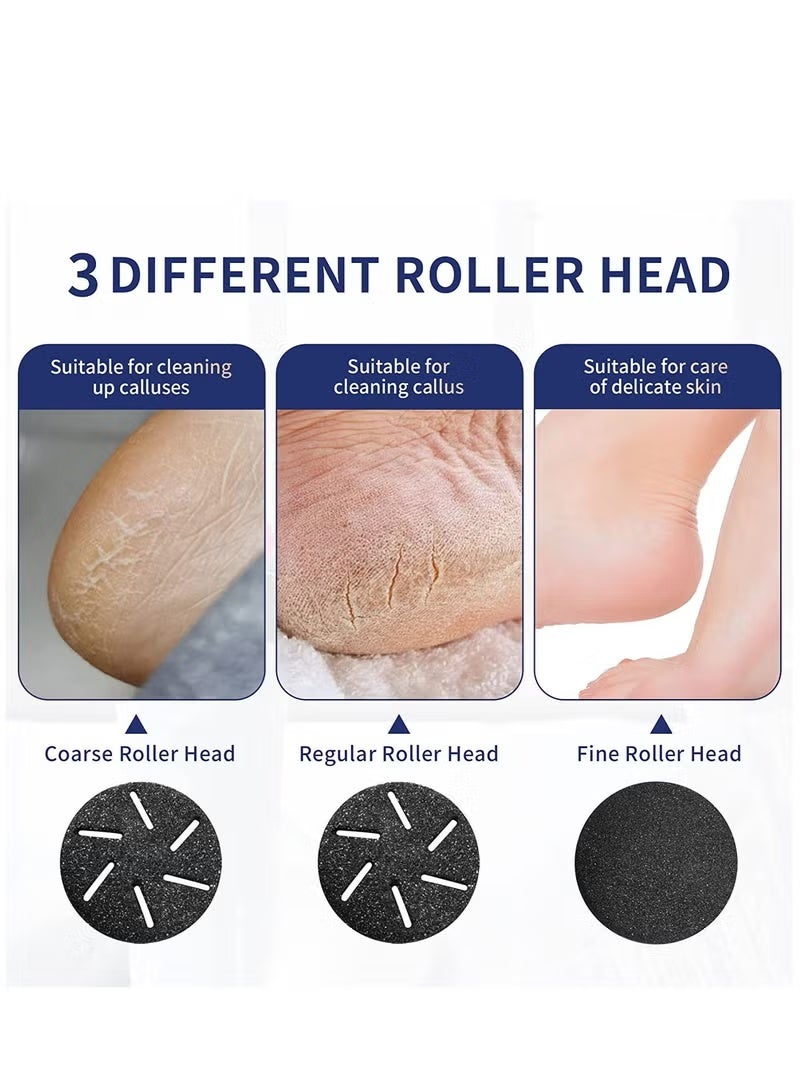 جهاز كهربائي لإزالة مسامير القدم، جهاز تقشير القدم، مبرد قدم كهربائي، مزيل للجلد الميت قابل لإعادة الشحن، طقم باديكير كهربائي مع 3 رؤوس أسطوانية للطحن - Image 4