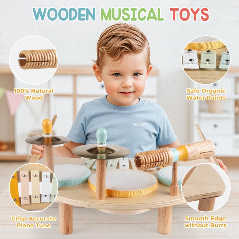 Rmischolar Kids Drum Set Montessori Musical Instruments for Toddlers 1-3, Wooden Baby Drum Kit with Xylophone, Preschool Music Toys for Early Learning, Educational Birthday Gift for Boys Girls (Multicolored) - Image 2