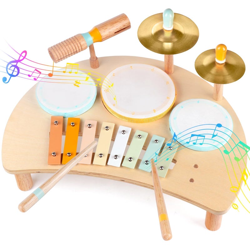 Rmischolar Kids Drum Set Montessori Musical Instruments for Toddlers 1-3, Wooden Baby Drum Kit with Xylophone, Preschool Music Toys for Early Learning, Educational Birthday Gift for Boys Girls (Multicolored) - Image 1