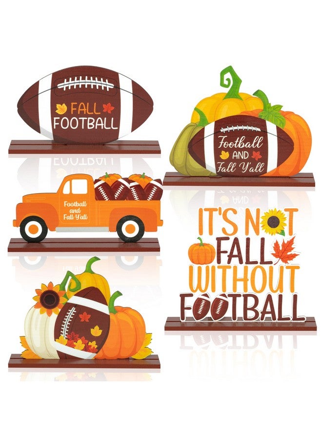 Haooryx Fall Autumn Football Wooden Centerpiece Decoration - 5Pcs Fall Football Maple Pumpkins Table Topper Centerpiece Sign Detachable Table Decor For Football Game Day Party Fall Thanksgiving Supply - Image 1