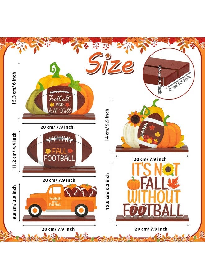 Haooryx Fall Autumn Football Wooden Centerpiece Decoration - 5Pcs Fall Football Maple Pumpkins Table Topper Centerpiece Sign Detachable Table Decor For Football Game Day Party Fall Thanksgiving Supply - Image 2