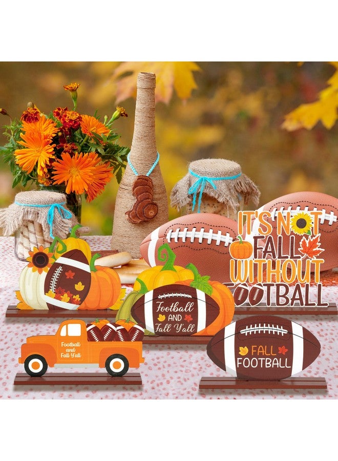 Haooryx Fall Autumn Football Wooden Centerpiece Decoration - 5Pcs Fall Football Maple Pumpkins Table Topper Centerpiece Sign Detachable Table Decor For Football Game Day Party Fall Thanksgiving Supply - Image 4