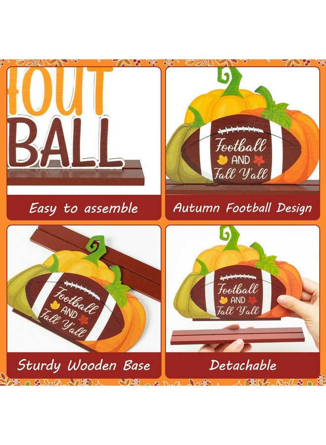Haooryx Fall Autumn Football Wooden Centerpiece Decoration - 5Pcs Fall Football Maple Pumpkins Table Topper Centerpiece Sign Detachable Table Decor For Football Game Day Party Fall Thanksgiving Supply - Image 3