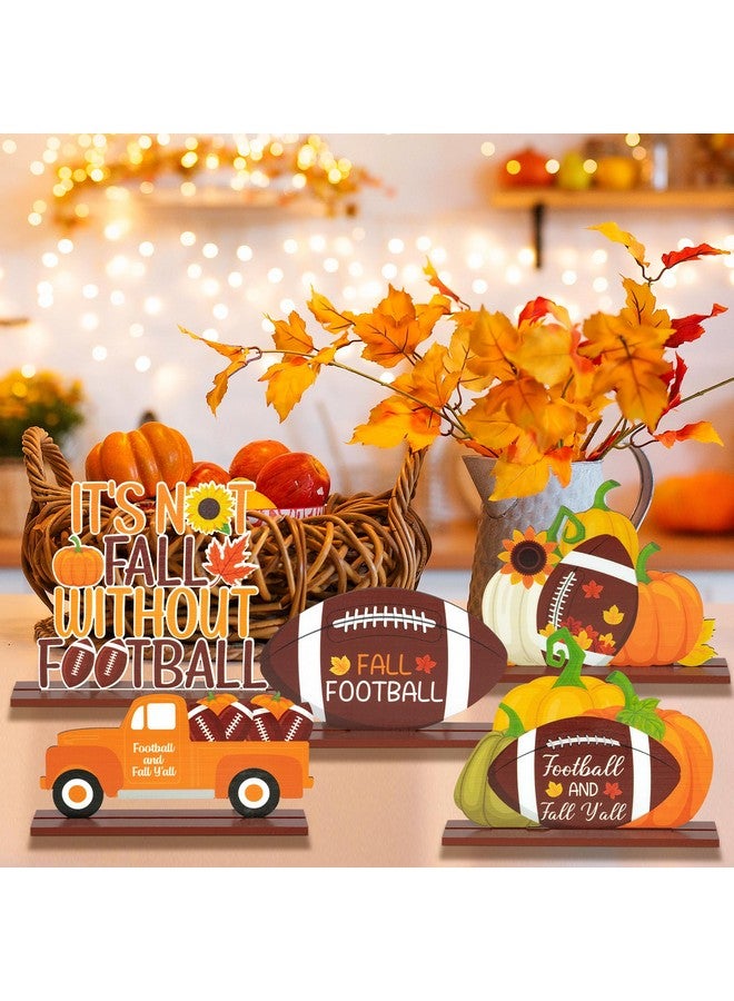 Haooryx Fall Autumn Football Wooden Centerpiece Decoration - 5Pcs Fall Football Maple Pumpkins Table Topper Centerpiece Sign Detachable Table Decor For Football Game Day Party Fall Thanksgiving Supply - Image 5
