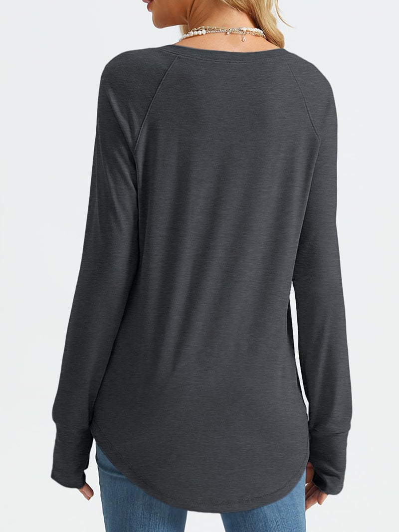 AUTOMET Womens Long Sleeve Shirts Crew Neck Casual Tshirts Fall Fashion Tops Loose Fit Lightweight Y2k Outfits Clothes Darkgrey XL - Image 3