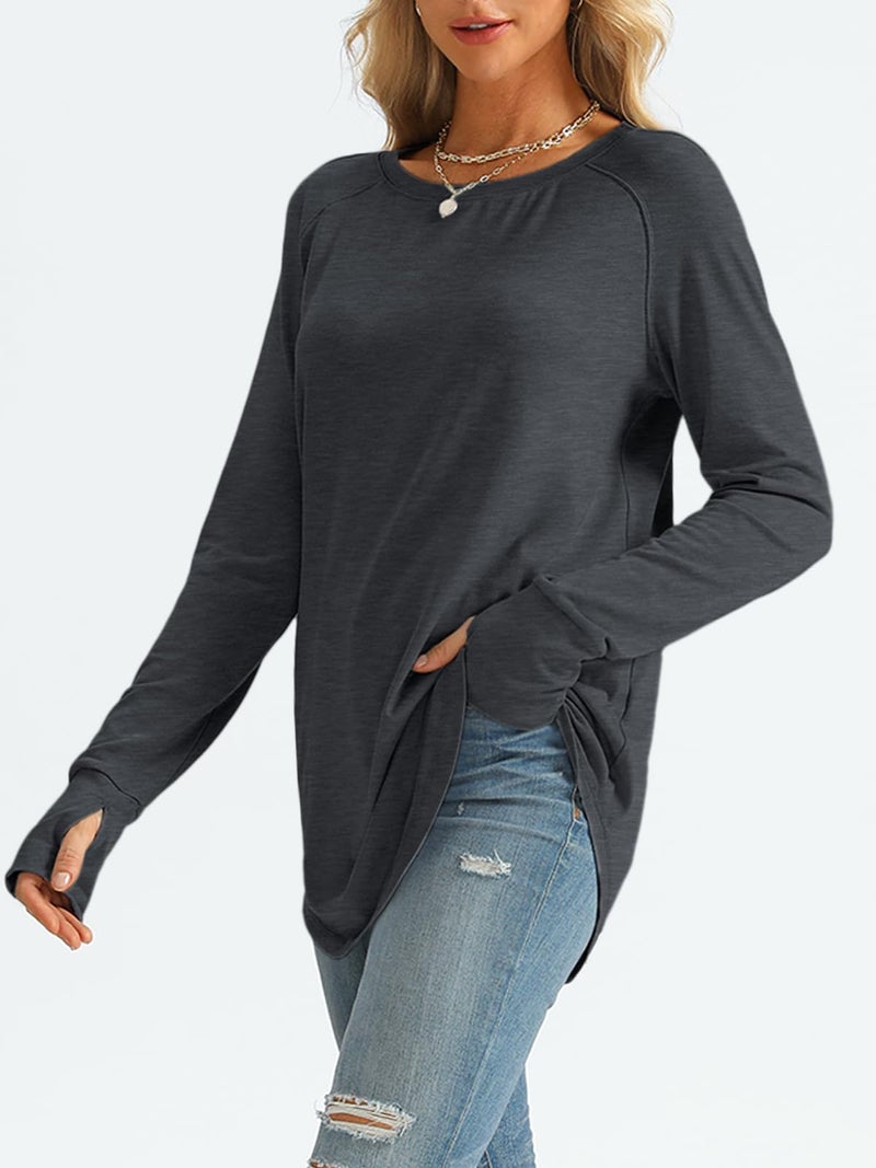 AUTOMET Womens Long Sleeve Shirts Crew Neck Casual Tshirts Fall Fashion Tops Loose Fit Lightweight Y2k Outfits Clothes Darkgrey XL - Image 4