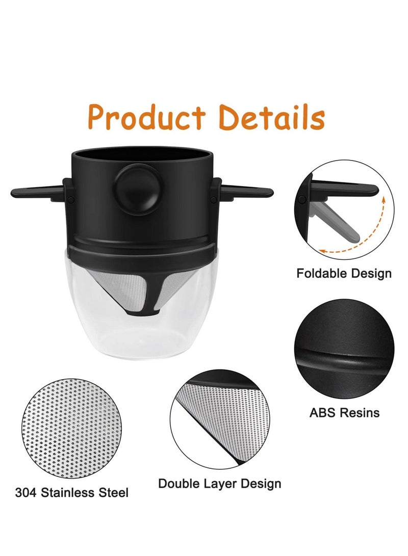 Coffee Filter Portable Reusable Stainless Steel Cone Paperless Coffee Filter Pour Over Coffee Maker 1-2 Cup Easy to Clean for Home Office Travel