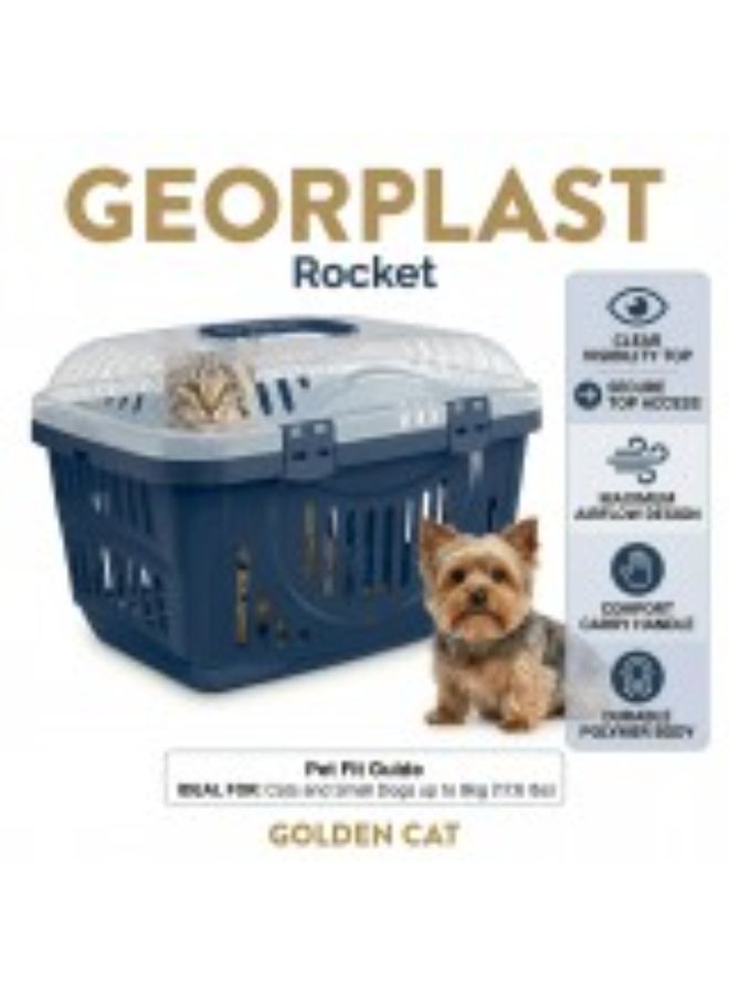 Geoplast Georplast Rocket Small Pet Cat and Dog Carrier with Transparent Lid 49x33x33 cm Navy Blue – Ventilated Durable Travel Crate for Cats and Small Dogs - Image 2