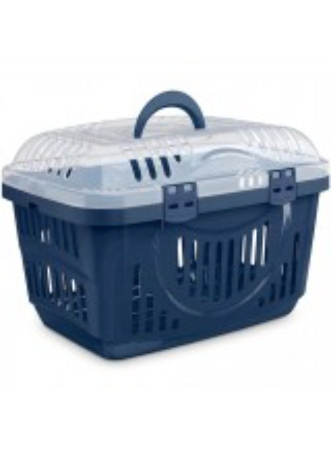 Geoplast Georplast Rocket Small Pet Cat and Dog Carrier with Transparent Lid 49x33x33 cm Navy Blue – Ventilated Durable Travel Crate for Cats and Small Dogs - Image 1
