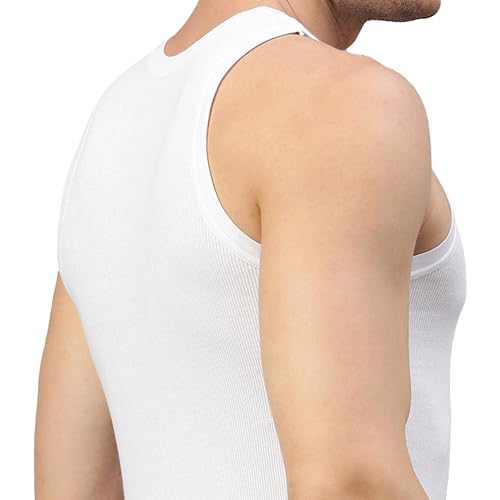 sporto Macho Men’s Vest | 100% Combed Cotton | U Neck Sleeveless Innerwear | Soft Hand Feel Comfort Fit | Good Absorbency | Everyday Wear | Color May Vary | (Pack of 2) White - Image 3