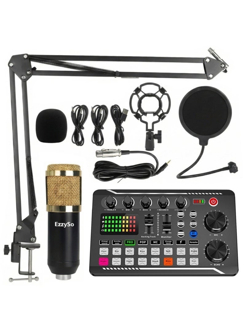 EzzySo F998 Live Sound Card Audio Sound Mixer Board And Microphone Set For Live Streaming Voice Changer Card With Twelve Ambient Sounds Four Kinds Of Sound Changes Effects Audio Sound Card Of Sound Changes Live Broadcast DJ Mixer Music Recording Guitars TikTok Facebook YouTube USB Bluetooth - Image 2