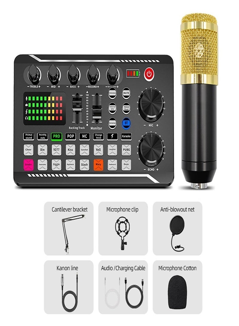 EzzySo F998 Live Sound Card Audio Sound Mixer Board And Microphone Set For Live Streaming Voice Changer Card With Twelve Ambient Sounds Four Kinds Of Sound Changes Effects Audio Sound Card Of Sound Changes Live Broadcast DJ Mixer Music Recording Guitars TikTok Facebook YouTube USB Bluetooth - Image 4