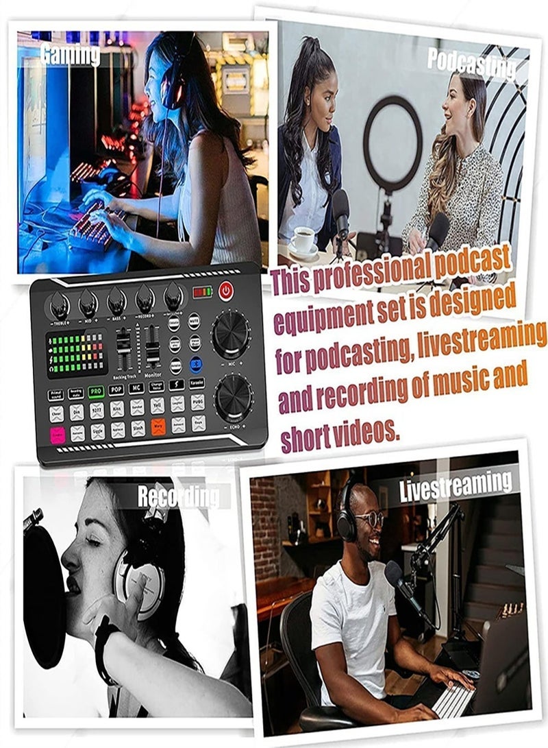 EzzySo F998 Live Sound Card Audio Sound Mixer Board And Microphone Set For Live Streaming Voice Changer Card With Twelve Ambient Sounds Four Kinds Of Sound Changes Effects Audio Sound Card Of Sound Changes Live Broadcast DJ Mixer Music Recording Guitars TikTok Facebook YouTube USB Bluetooth - Image 5