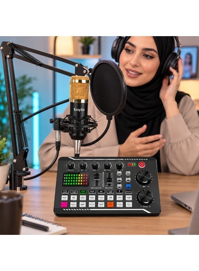 إيزي سو بطاقة الصوت F998 المباشرة مع لوحة مزج الصوت ومجموعة الميكروفونات للبث المباشر، وبطاقة تغيير الصوت المزودة باثني عشر صوتًا محيطيًا وأربعة أنواع من تأثيرات تغيير الصوت، وبطاقة صوت لتغيير الصوت، ومزج البث المباشر، ومزج موسيقى الدي جي، وتسجيل الموسيقى، والغيتارات، وتيك توك، وفيسبوك، ويوتيوب، وUSB، وبلوتوث - Image 4
