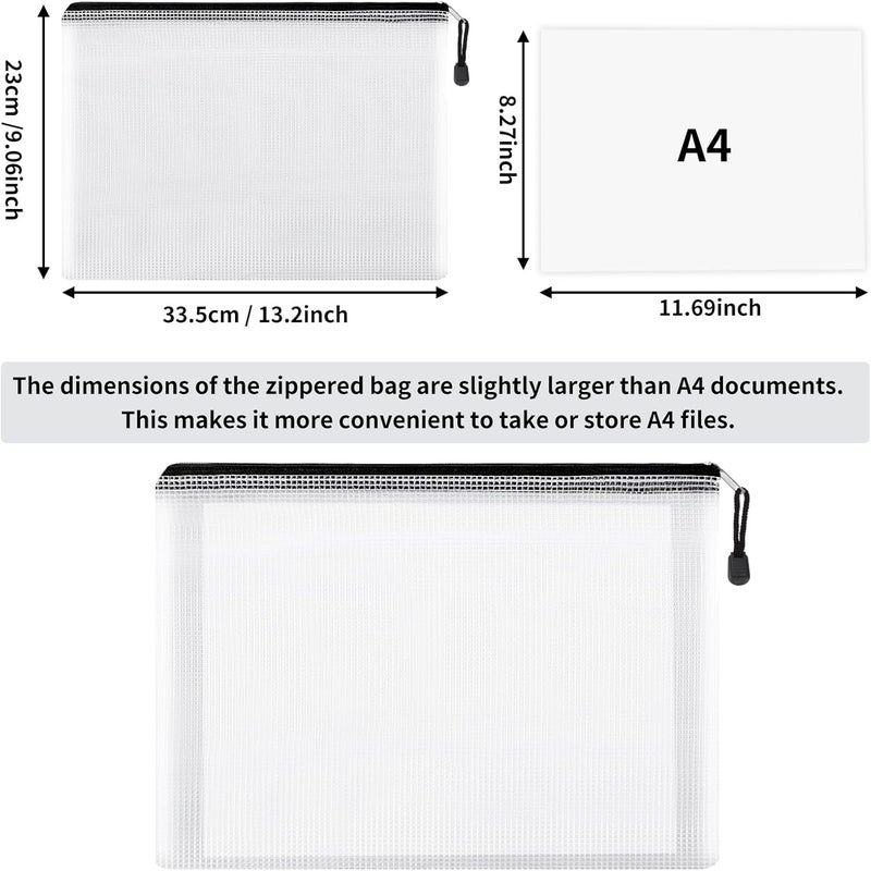 EOOUT 16pcs Mesh Zipper Pouch Document Bag Zip File Folders, A4 Size, 8 Colors - Image 2
