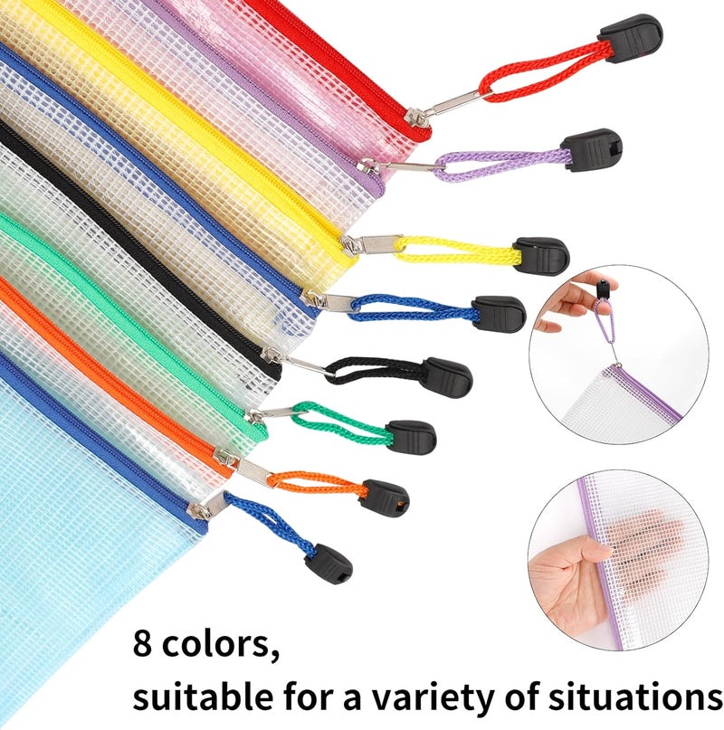 EOOUT 16pcs Mesh Zipper Pouch Document Bag Zip File Folders, A4 Size, 8 Colors - Image 3
