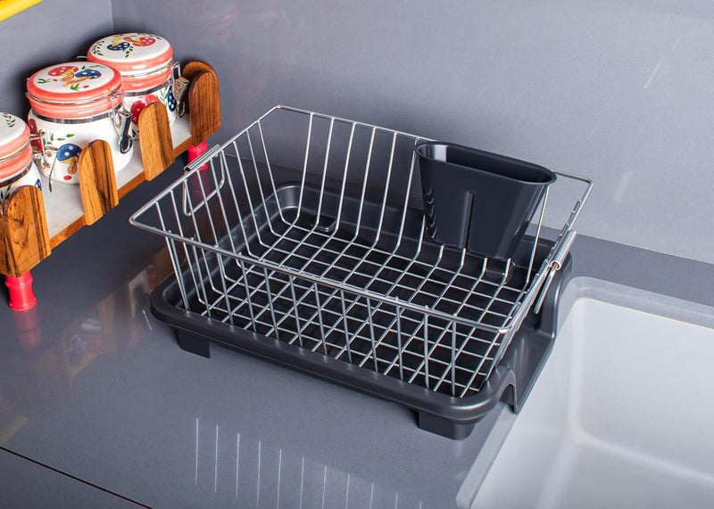 RADIANT Kitchen Dish Drainer Rack with Utensil Stand and Draining Basket, Steel - Image 3