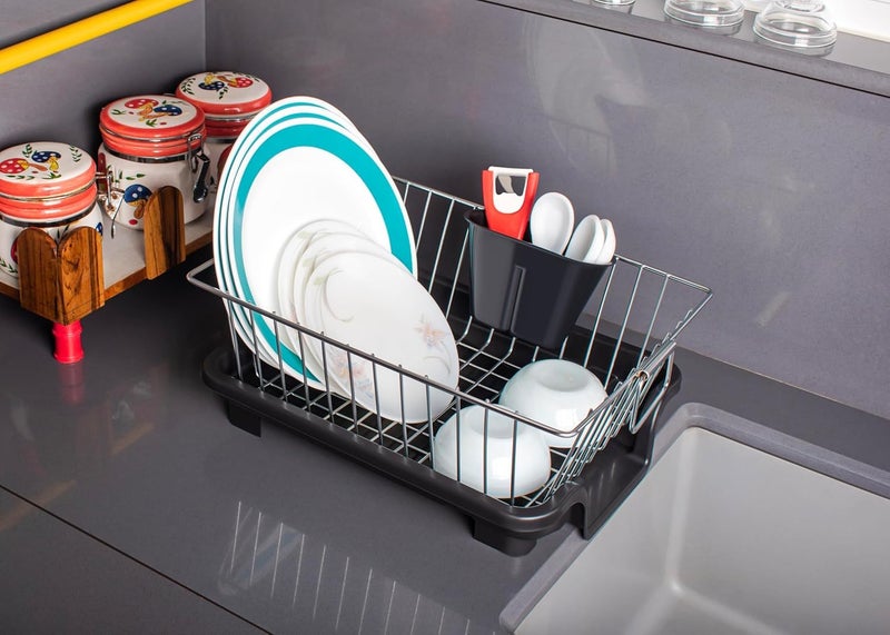 RADIANT Kitchen Dish Drainer Rack with Utensil Stand and Draining Basket, Steel - Image 5