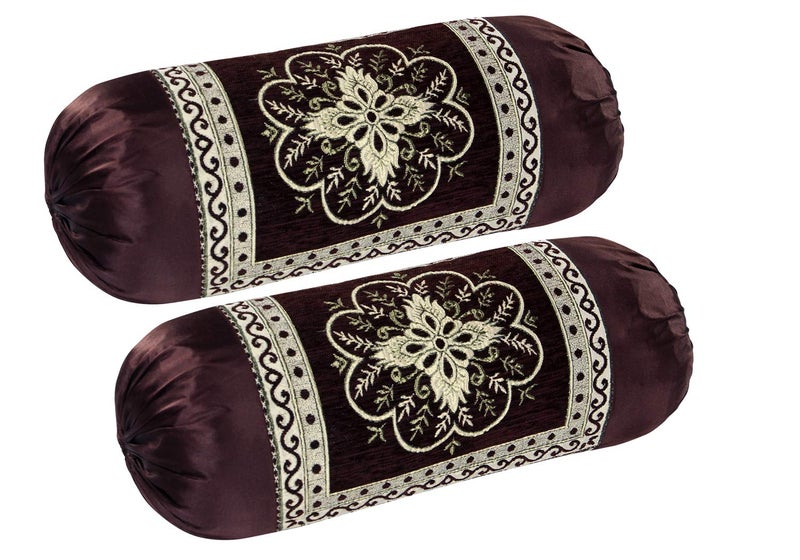 HSR Collection 2 Piece Valvet Chenille Bolster Cover Set - 32x16 inches, Coffee - Image 5