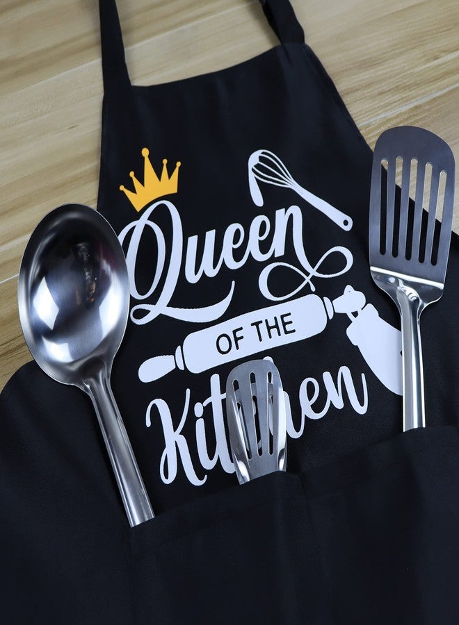 Jpayxese Funny Cooking Aprons for Women with Pockets, Black Queen of the Kitchen Apron Cute Gifts for Wife Grandma Mom Girlfriend (queen of One Size - Image 3
