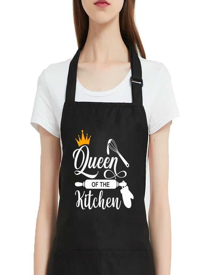 Jpayxese Funny Cooking Aprons for Women with Pockets, Black Queen of the Kitchen Apron Cute Gifts for Wife Grandma Mom Girlfriend (queen of One Size - Image 1