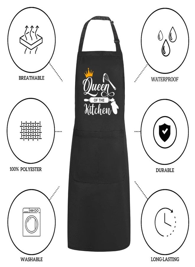 Jpayxese Funny Cooking Aprons for Women with Pockets, Black Queen of the Kitchen Apron Cute Gifts for Wife Grandma Mom Girlfriend (queen of One Size - Image 5