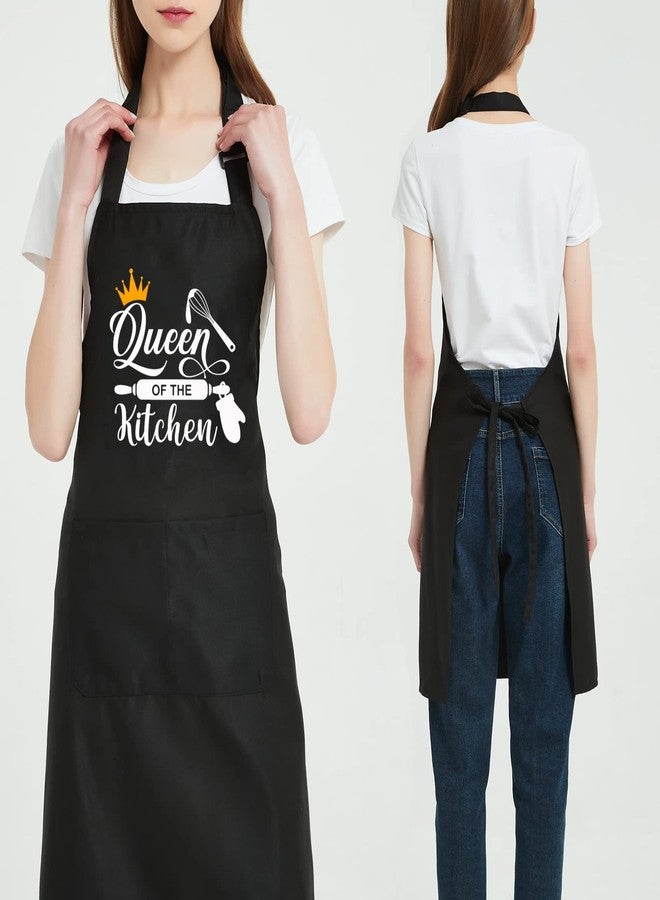 Jpayxese Funny Cooking Aprons for Women with Pockets, Black Queen of the Kitchen Apron Cute Gifts for Wife Grandma Mom Girlfriend (queen of One Size - Image 2
