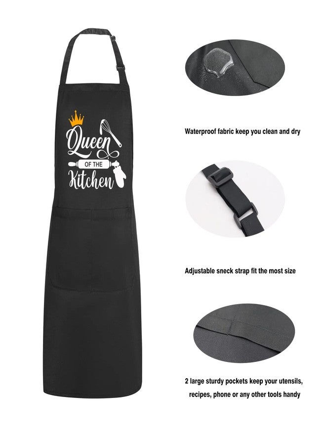 Jpayxese Funny Cooking Aprons for Women with Pockets, Black Queen of the Kitchen Apron Cute Gifts for Wife Grandma Mom Girlfriend (queen of One Size - Image 4