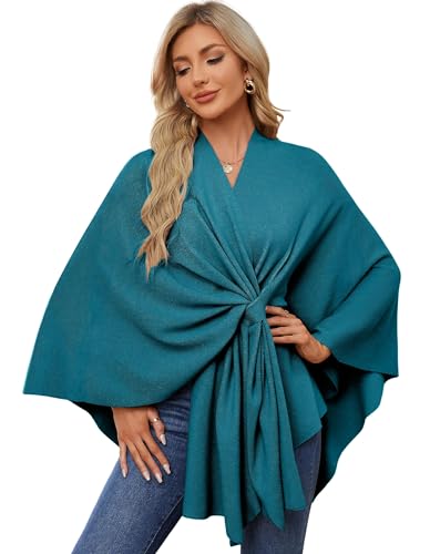PULI Women's Elegant Shawl Wraps Soft Open Front Poncho Sweater for Spring Fall Winter dark Cyan - Image 1