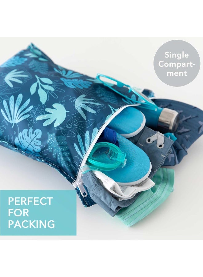 Bumkins Waterproof Wet Bag, Washable, Reusable for Travel, Beach, Pool, Stroller, Diapers, Dirty Gym Clothes, Wet Swimsuits, Toiletries, 12x14 â€“ Blue Tropic - Image 2