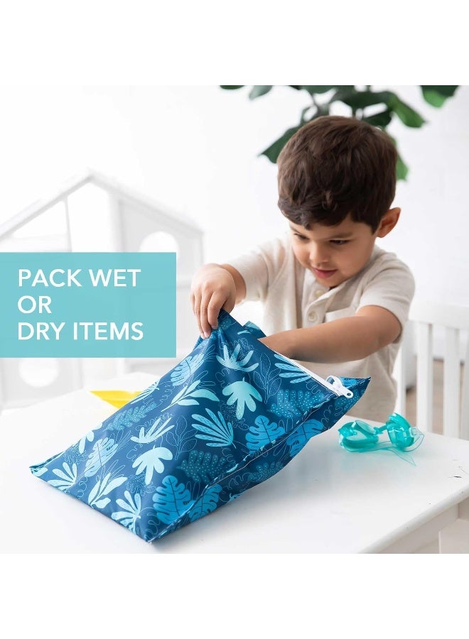 Bumkins Waterproof Wet Bag, Washable, Reusable for Travel, Beach, Pool, Stroller, Diapers, Dirty Gym Clothes, Wet Swimsuits, Toiletries, 12x14 â€“ Blue Tropic - Image 4