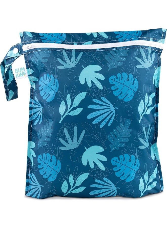 Bumkins Waterproof Wet Bag, Washable, Reusable for Travel, Beach, Pool, Stroller, Diapers, Dirty Gym Clothes, Wet Swimsuits, Toiletries, 12x14 â€“ Blue Tropic - Image 1