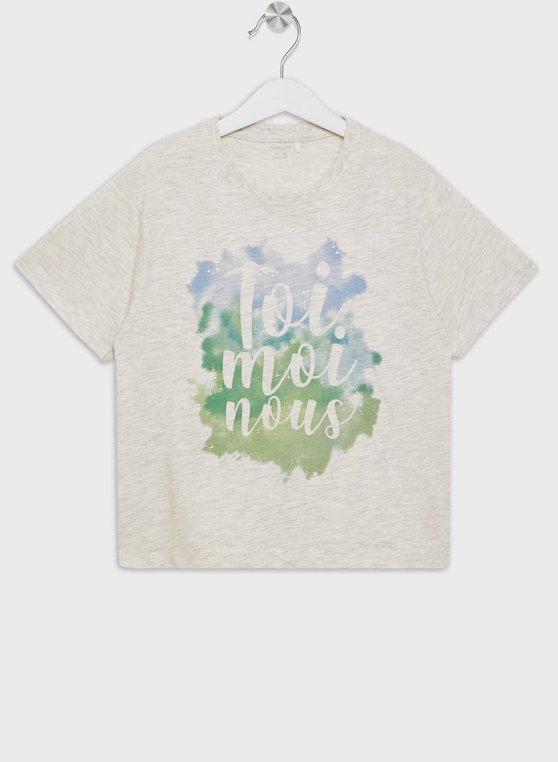 نيم ات تيشيرت مزين بطبعة رسومات للأطفال - Image 1