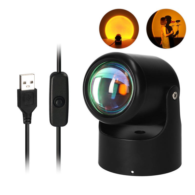 Sunset Projection Lamp 5W Black Aluminum Alloy - 180-Degree Rotation Large Thick Lens Sunset Light for Bedroom Living Room Party - Image 3