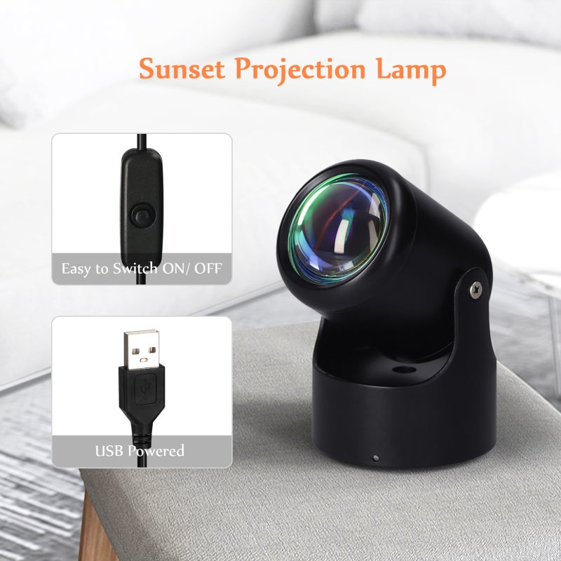 Sunset Projection Lamp 5W Black Aluminum Alloy - 180-Degree Rotation Large Thick Lens Sunset Light for Bedroom Living Room Party - Image 5