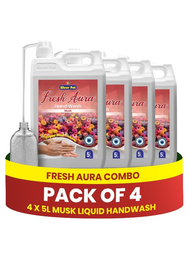 Silver Pot Fresh Musk Hand Wash Liquid Soap 20 Litres – (4 x 5 Litres) Gentle on Hands - Removes Oil, Grease & Odor - Germ Protection Hand Soap - Fresh Musk Fragrance - Image 1