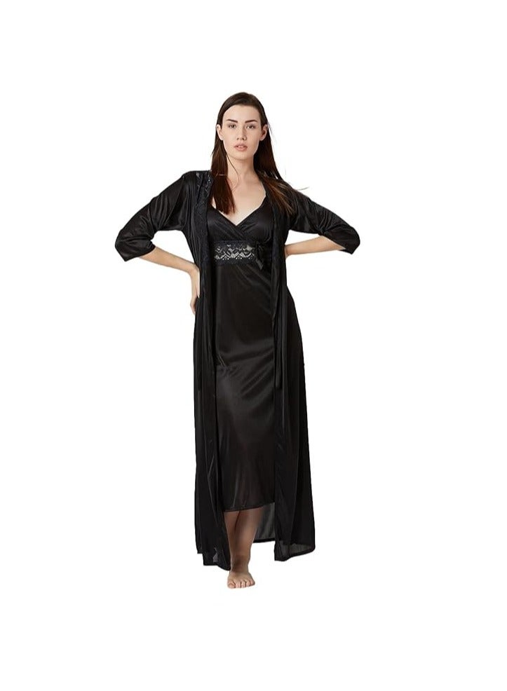 Accessorize Kingdom Accessorize Kingdom Women's Satin Solid Maxi Length Nighty  - Image 1