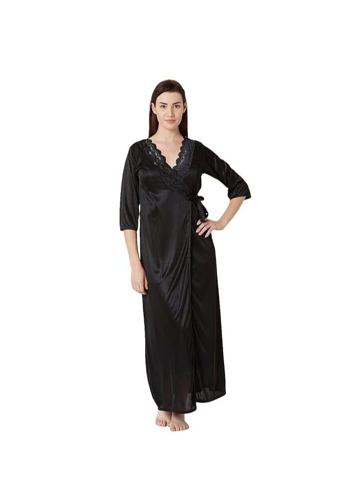 Accessorize Kingdom Accessorize Kingdom Women's Satin Solid Maxi Length Nighty  - Image 3
