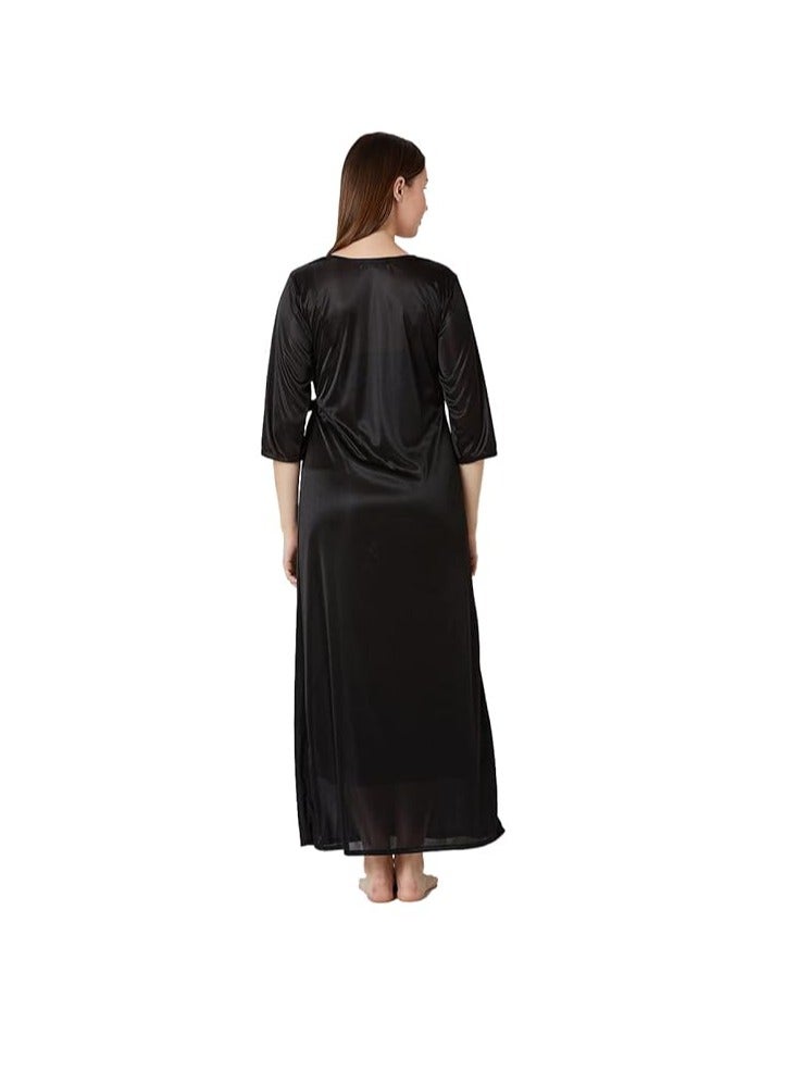 Accessorize Kingdom Accessorize Kingdom Women's Satin Solid Maxi Length Nighty  - Image 4