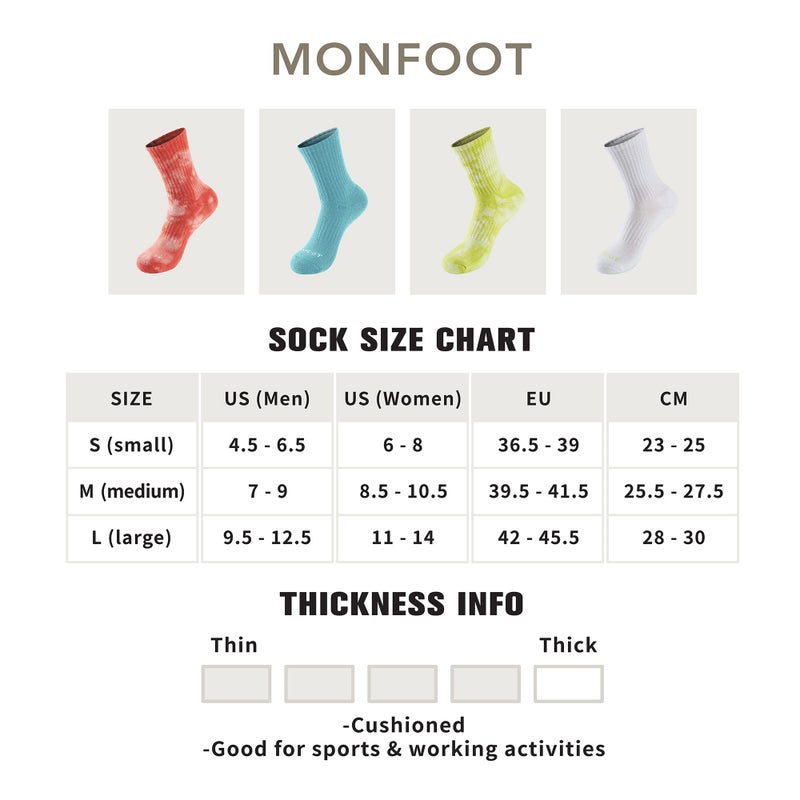 MONFOOT Women's and Men's 4 Pairs Athletic Cushion Crew Socks Tie Dye Carmine Lime Medium, multipack - Image 2