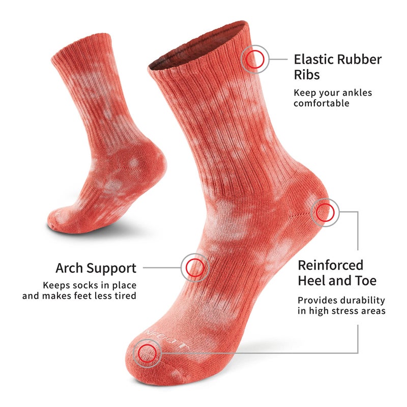 MONFOOT Women's and Men's 4 Pairs Athletic Cushion Crew Socks Tie Dye Carmine Lime Medium, multipack - Image 3